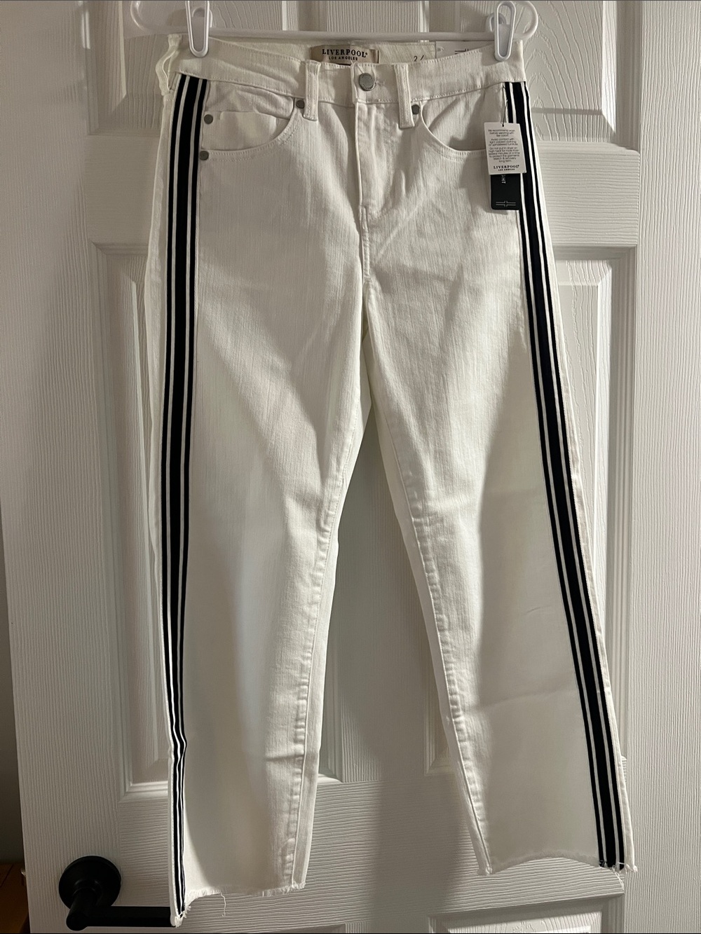 Liverpool White Ankle Jeans with Black Side Stripes